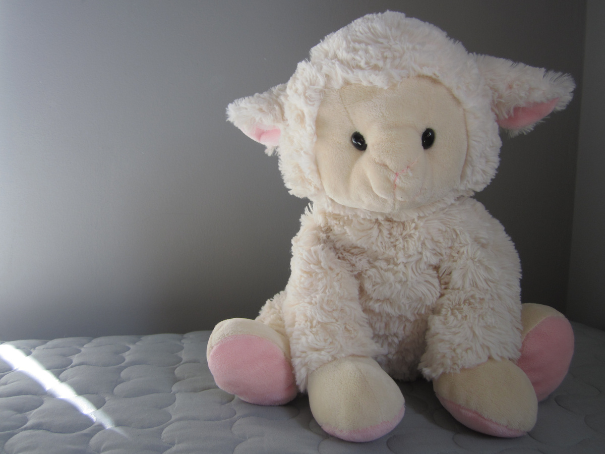 White and pink sheep plush toy